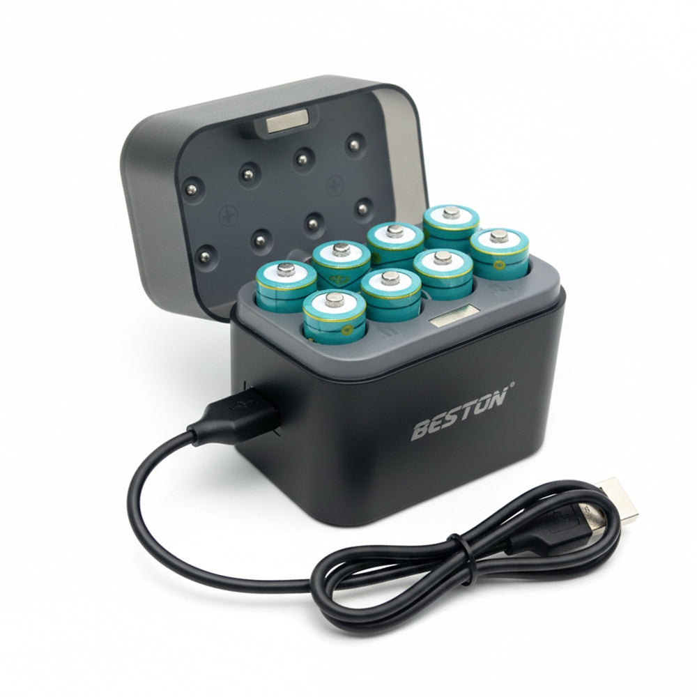 Cargador de Pilas Recargables AA 8 puestos Beston Híbrido (Ni-MH + Li-ion) M7038 S2001