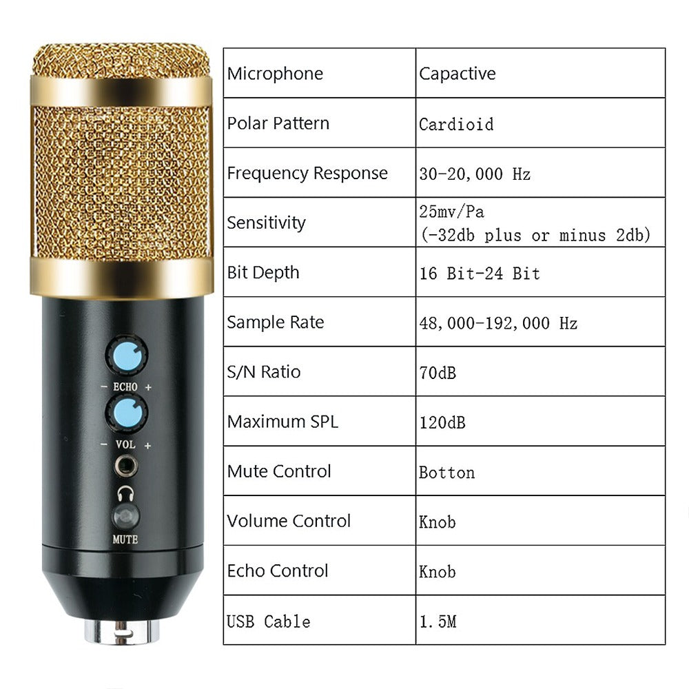 Micrófono Condensador Profesional BM858TZ USB Estudio de Grabación PC Dorado S0840-1