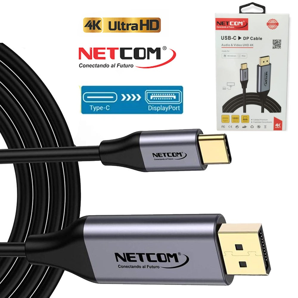 Cable Usb 3.1 C Tipo C a Displayport Netcom Pvc Macho 1.8 Metros 4k S1123