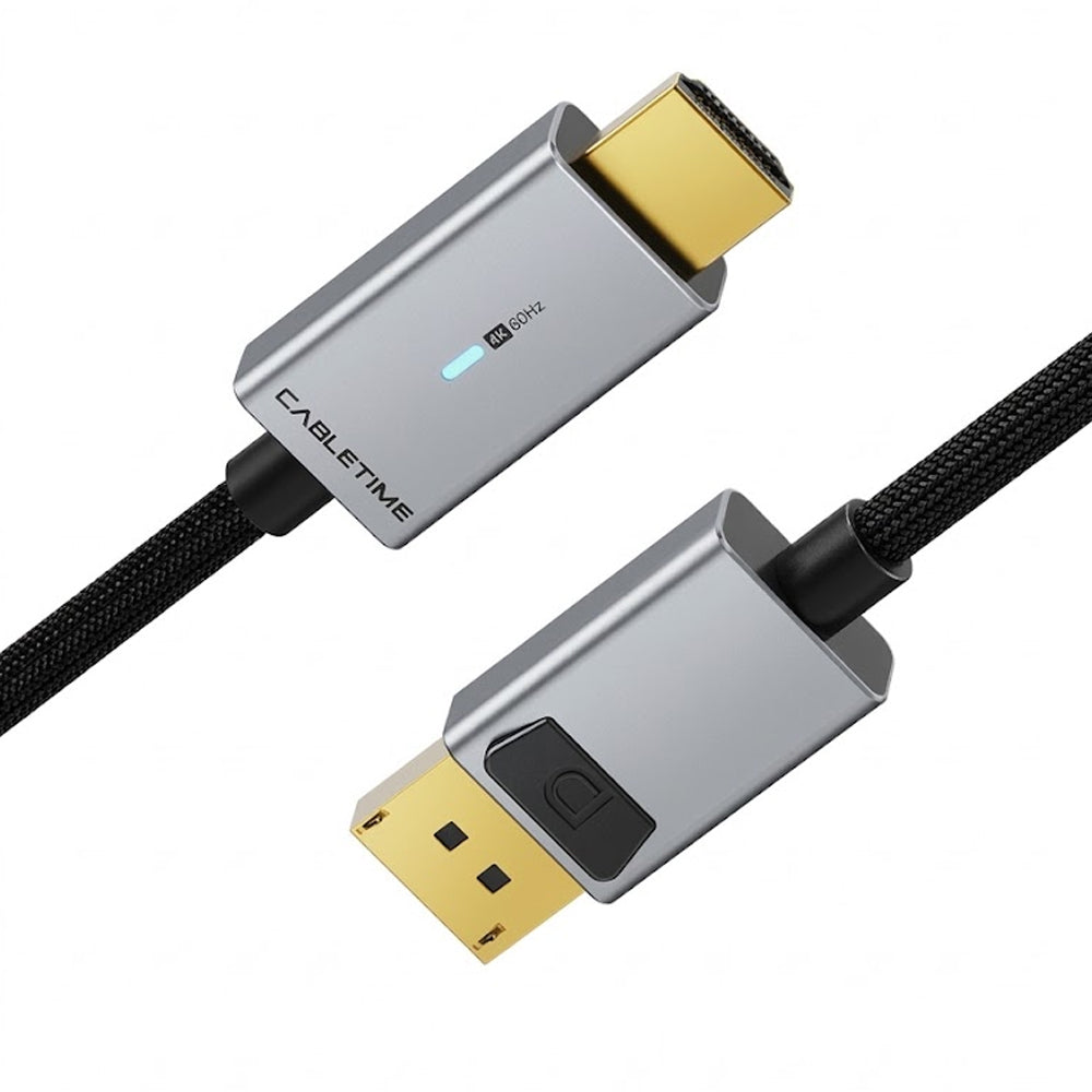 Cable DisplayPort a HDMI CABLETIME 1.8 metros 4K 60Hz Seguro Latch LED Indicador Nylon Trenzado CD30K S2278