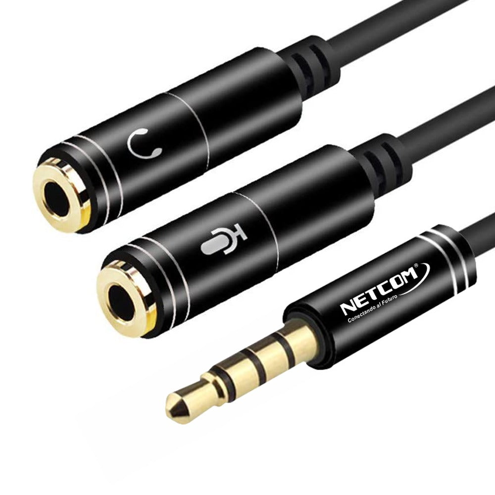 Adaptador Conector de 2 Jack 3.5mm A Plug 3.5mm NETCOM- Negro S1173