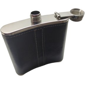 Licorera Bolsillo forro cuero 6 onzas Acero Inoxidable negro S0148