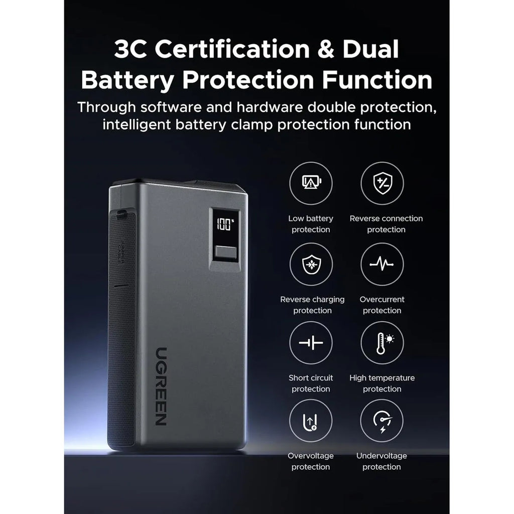 Arrancador de Batería para Auto UGREEN 1000A con Power Bank y Luz LED (12000mAh) S2094