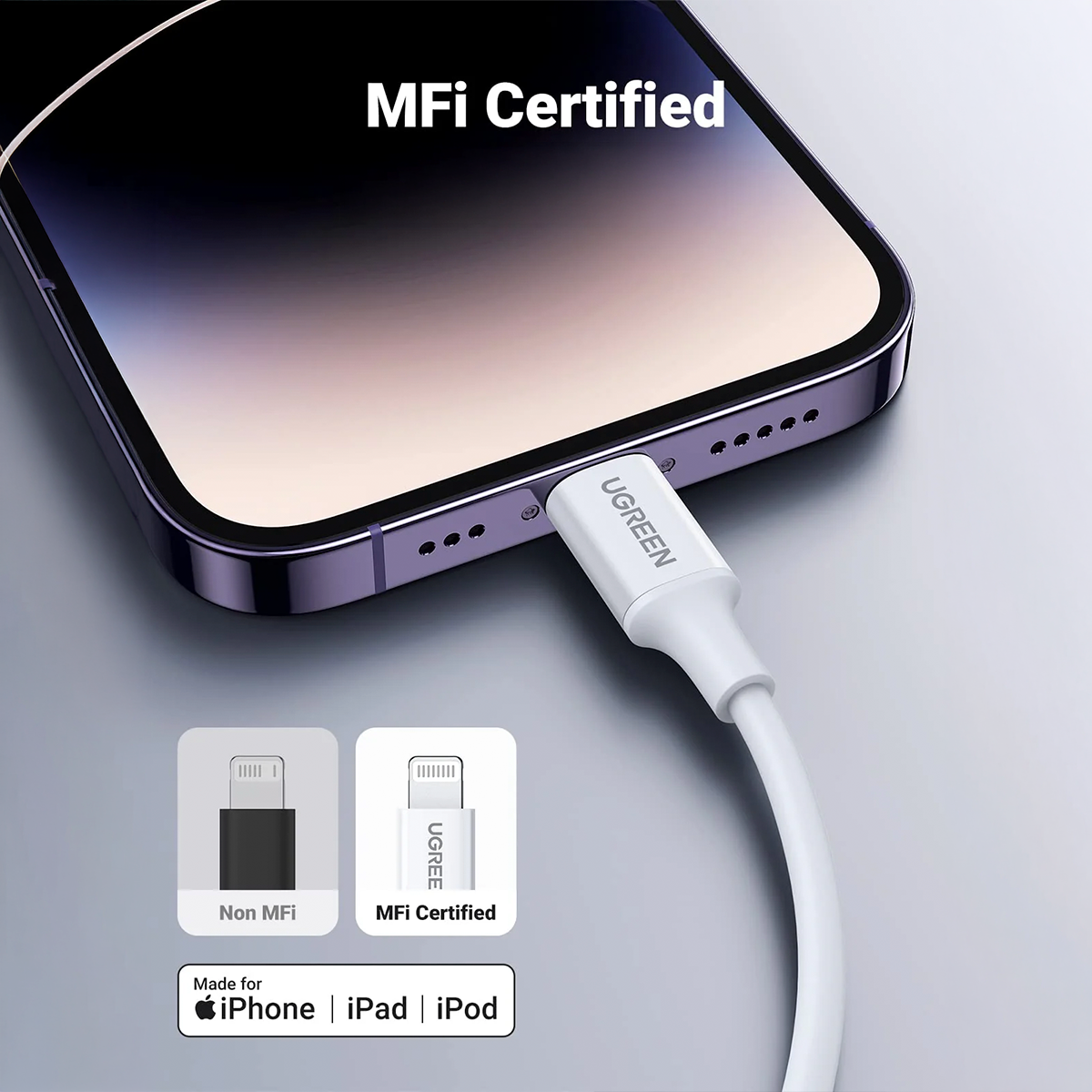 Cable UGREEN Tipo C a Lightning 1 Metro Carga Rápida PD 60W para iPhone s2053