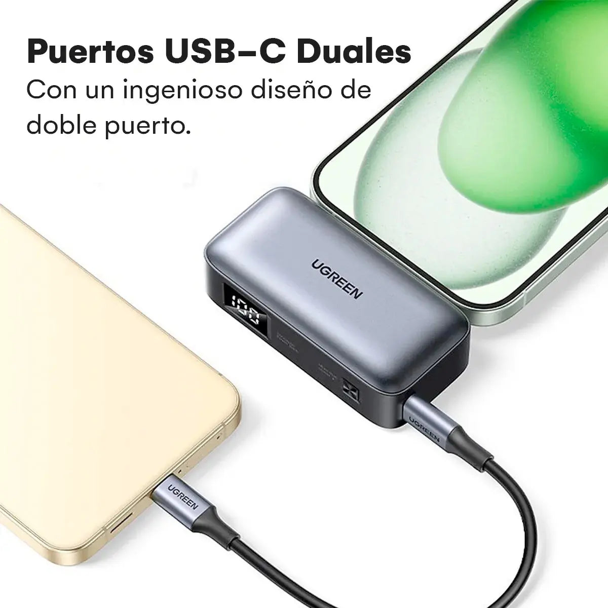 Mini Power Bank Ugreen 5000 mAh Carga Rápida 20W USB-C Integrado PB503 con Soporte y Pantalla LED S2200