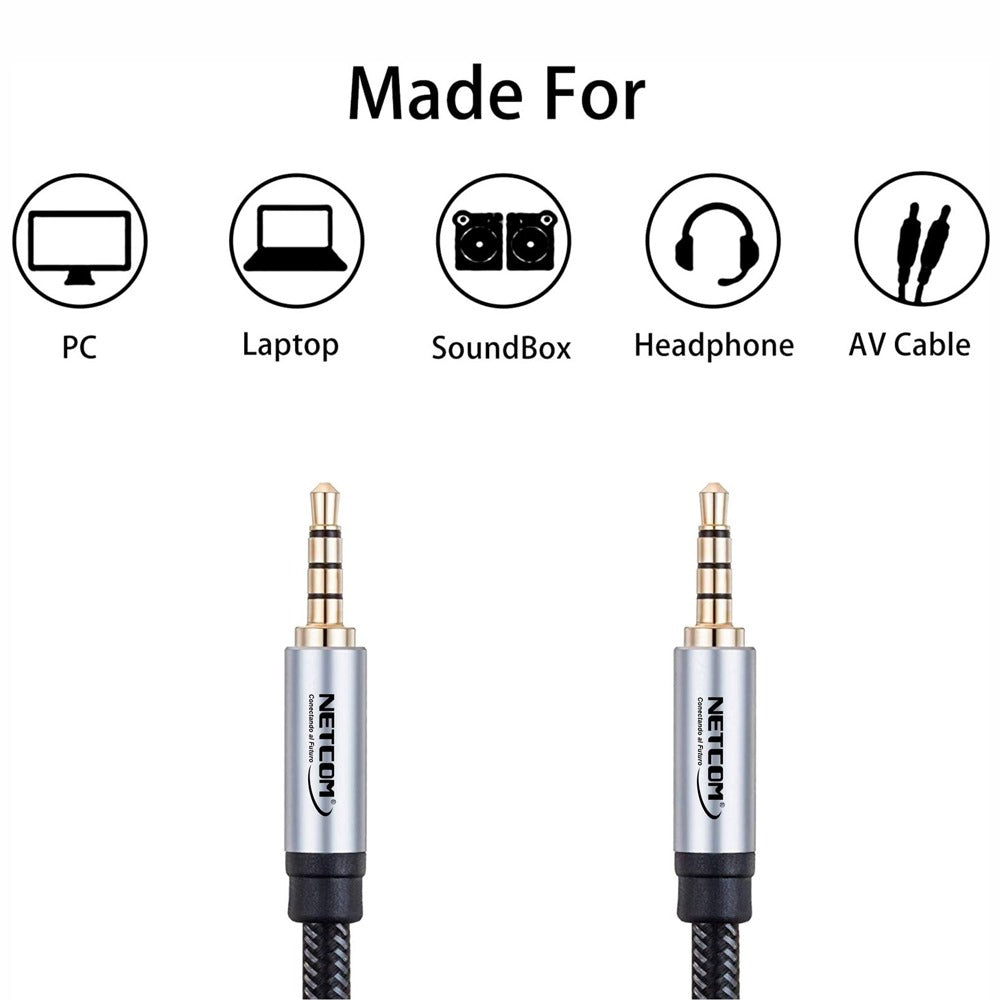 Cable de Audio Plug a Plug 3.5mm TRRS de 1.80 Metros NETCOM S1350
