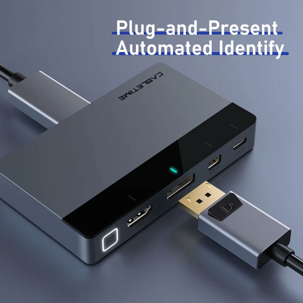 Switch Conmutador HDMI 4 en 1 4K 60Hz CABLETIME USB-C / HDMI / DisplayPort / Mini DP a HDMI con Conmutación Automática Botón Manual y Soporte HDR10 CB00G S2351