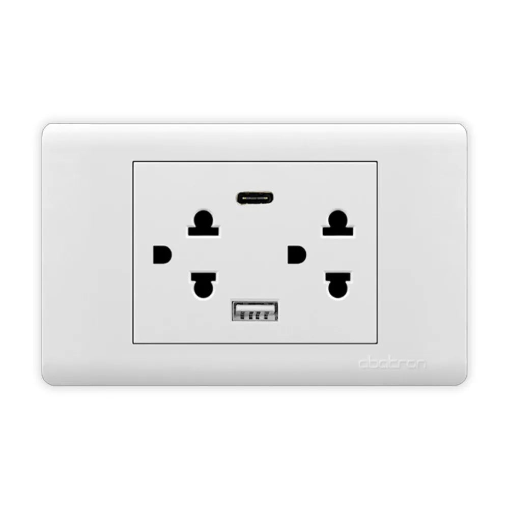 Tomacorriente Tierra Mas Toma Doble Usb Placa Abatron S1879