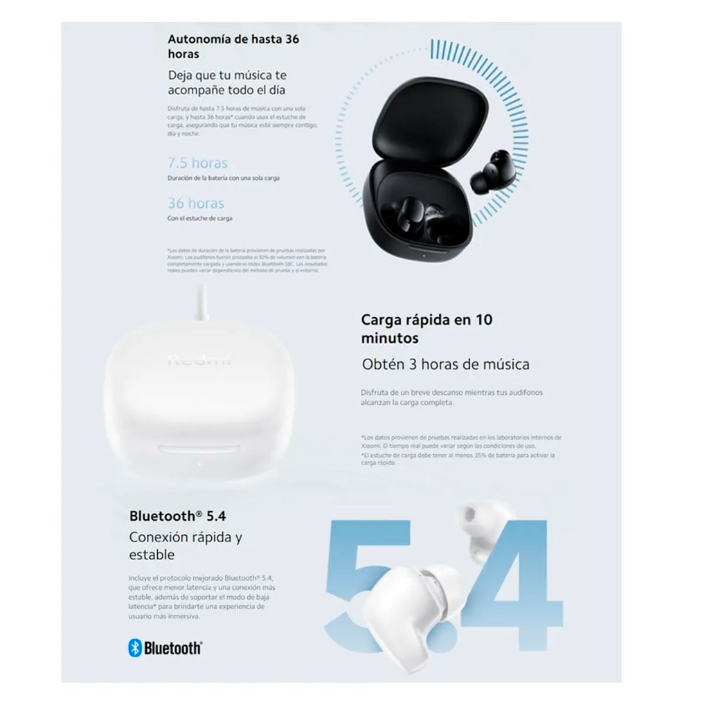 Audífonos Inalámbricos Xiaomi Redmi Buds 6 Play Bluetooth 5.4 36 Horas de Batería S2038