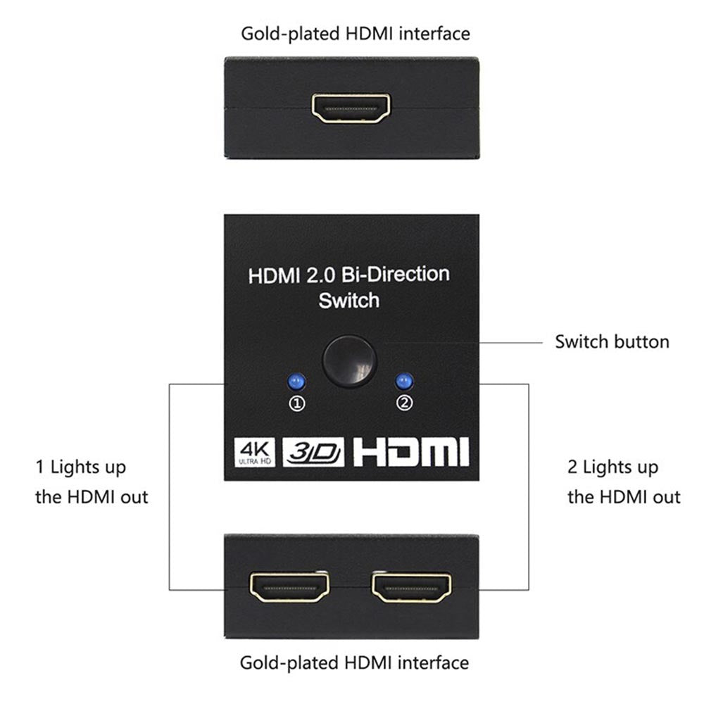 Interruptor hdmi bi direccional 2 en 1 Splitter y Switch 2 a 1 - 1 a 2 S0839
