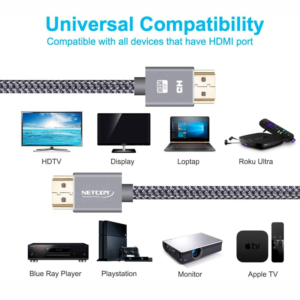 Cable HDMI 2.0 8 Metros NETCOM Ultra HD 3D 4K 60hz 2160P Enmallado S1168