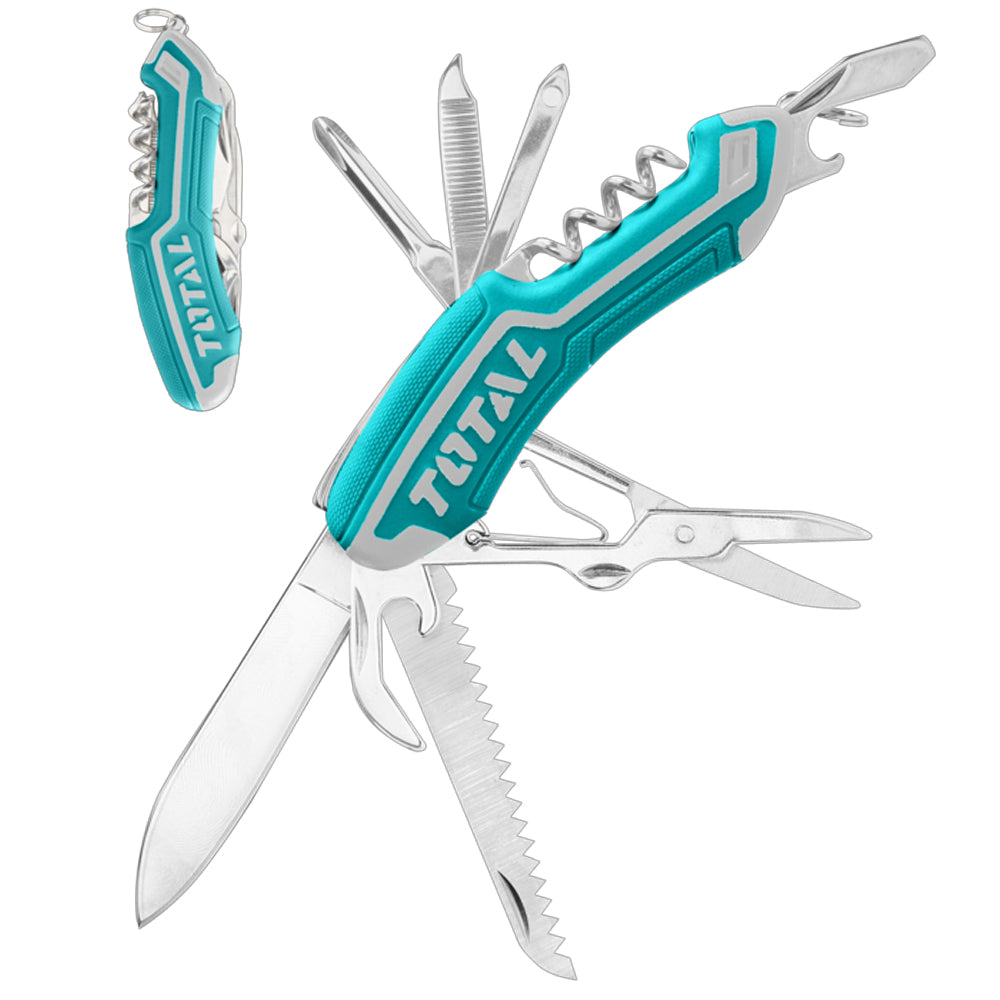 Navaja Multifuncional 12 en 1 TOTAL Acero Inoxidable Mango Ergonómico Soft Grip 9.5cm THMFK0126 S2301
