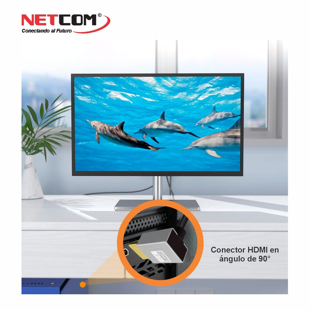Cable HDMI 2.0 90° NETCOM 1.80m Ultra Delgado 4K 60Hz 18Gbps HDR Trenzado s2259