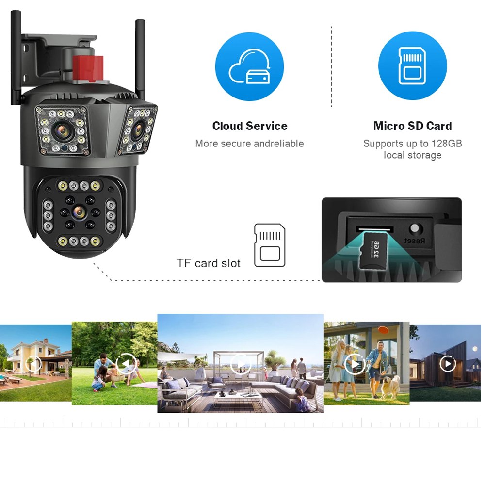 Camara seguridad Ip Wifi Ptz TRIPLE Lente 360 Exterior RJ45 TF SEISA S1493