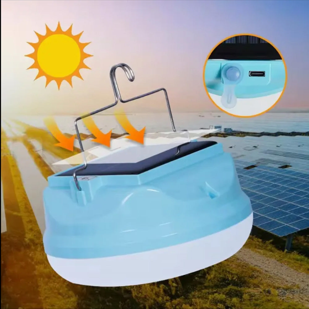 Lámpara Solar Portátil de Camping con Batería de Alta Capacidad y Gancho Versátil celeste 150W S2152