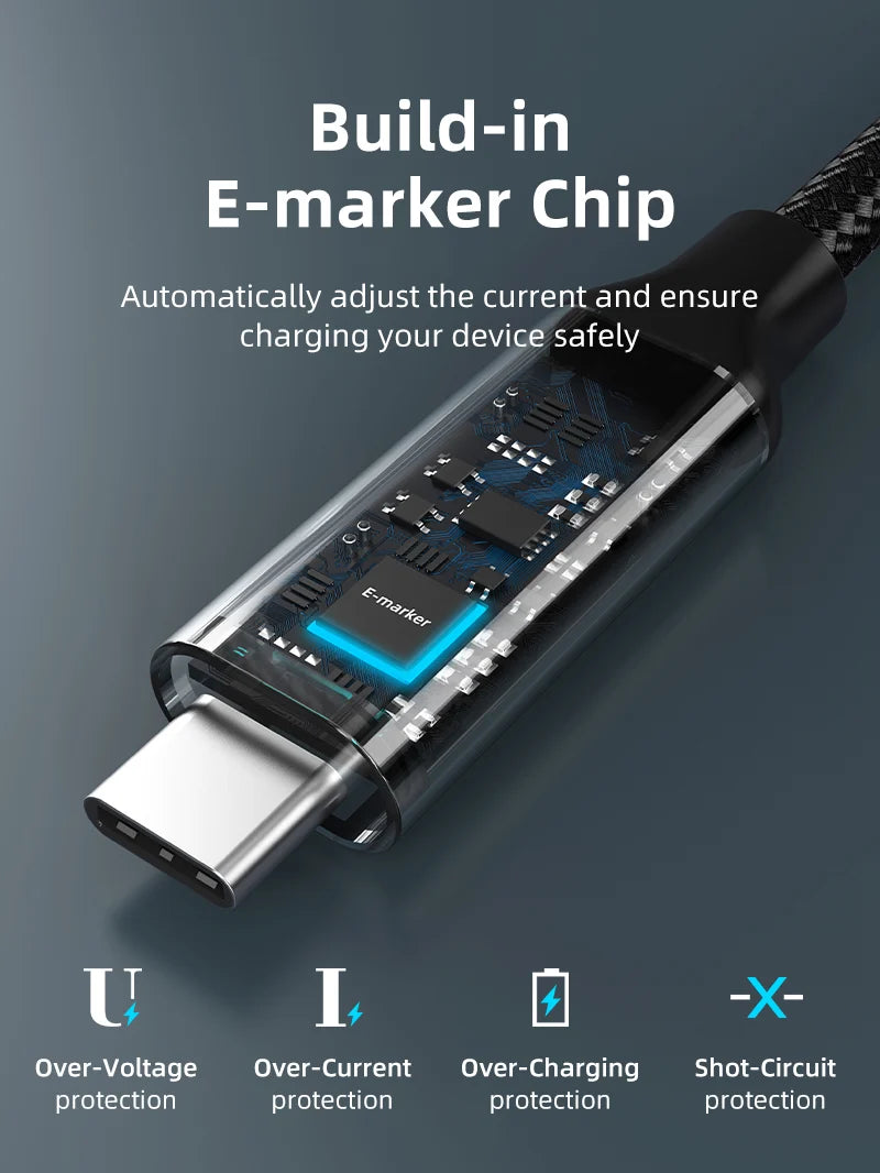 Cable USB-C a USB-C 90° CABLETIME 100W 20Gbps Video 4K 60Hz Chip E-Marker Nylon Trenzado s2269