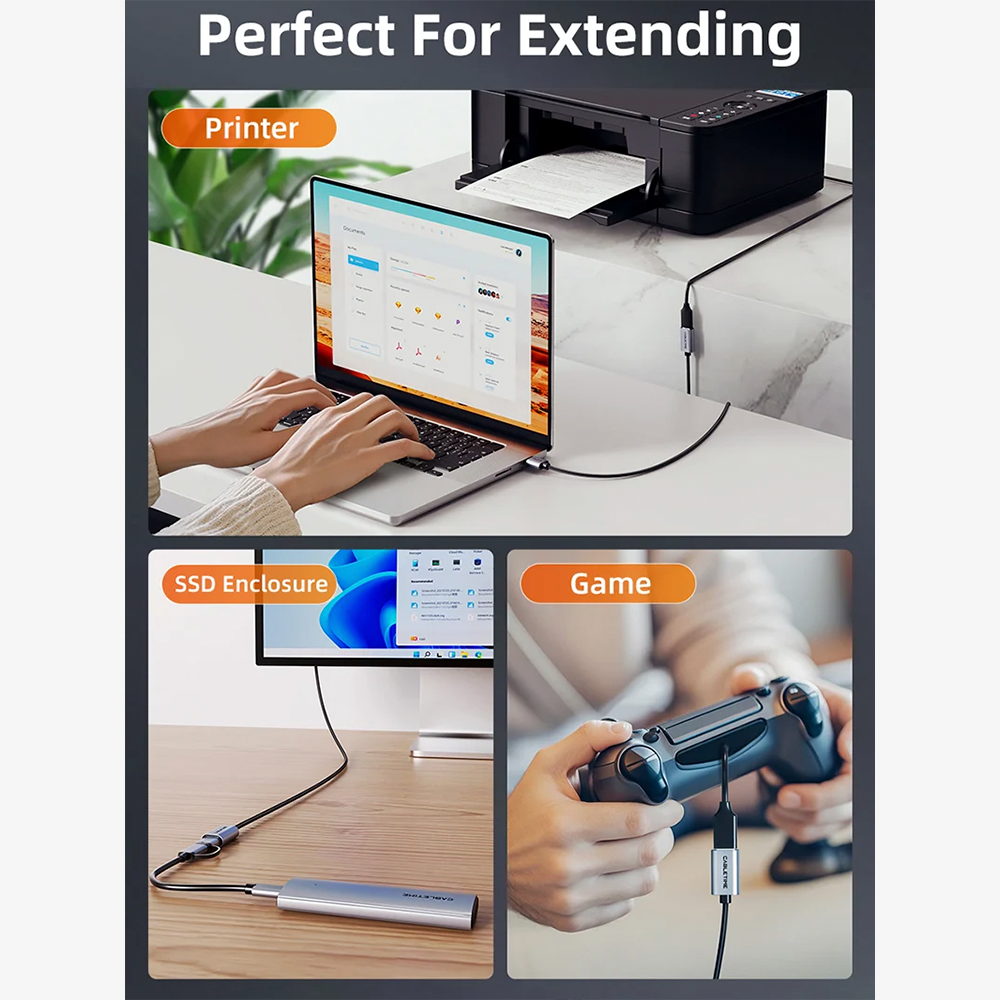 Cable Extensión USB 3.0 Macho a Hembra CABLETIME 3 Metros 5Gbps Carcasa de Aluminio y Malla Trenzada de Nylon para PC Laptop Disco Duro e Impresora S2349