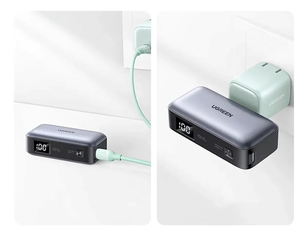 Mini Power Bank Ugreen 5000 mAh Carga Rápida 20W USB-C Integrado PB503 con Soporte y Pantalla LED S2200