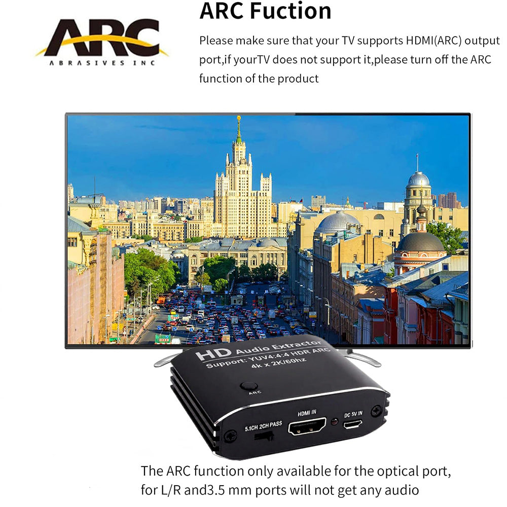 Extractor de Audio HDMI 4K a 60Hz con ARC (Salida Óptica SPDIF y 3.5mm) s2097