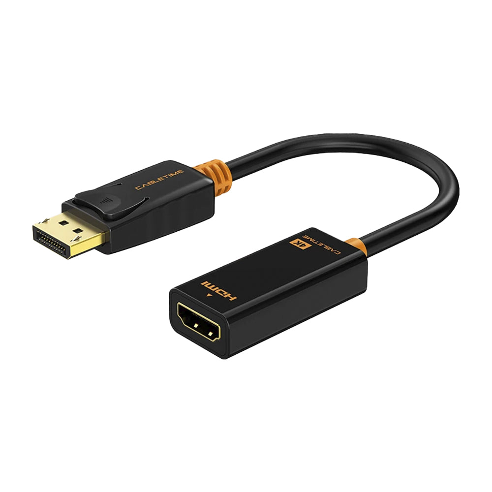 Adaptador DisplayPort a HDMI CABLETIME 4K 30Hz Seguro Latch Bañado en Oro PVC Negro/Naranja CP21B S2276