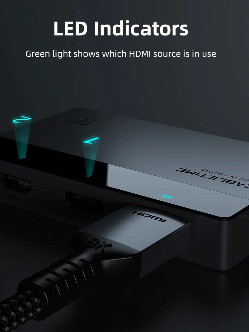 Splitter HDMI 1 en 2 CABLETIME 4K 60Hz Duplicador Extensor Espejo ABB/AAA USB-C Aluminio PS5 PC s2281