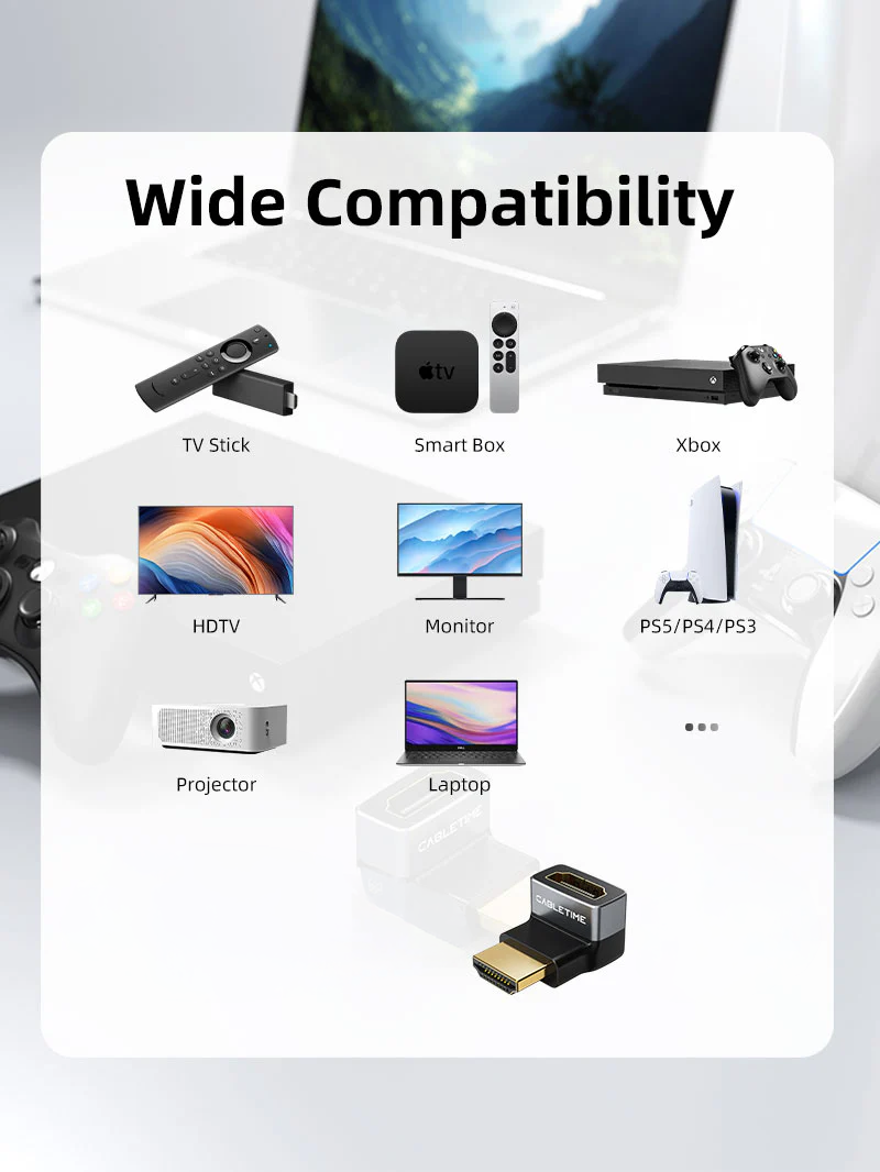 Adaptador HDMI 2.1 Macho a Hembra de 270 Grados 8K Ultra HD Codo CABLETIME S2169