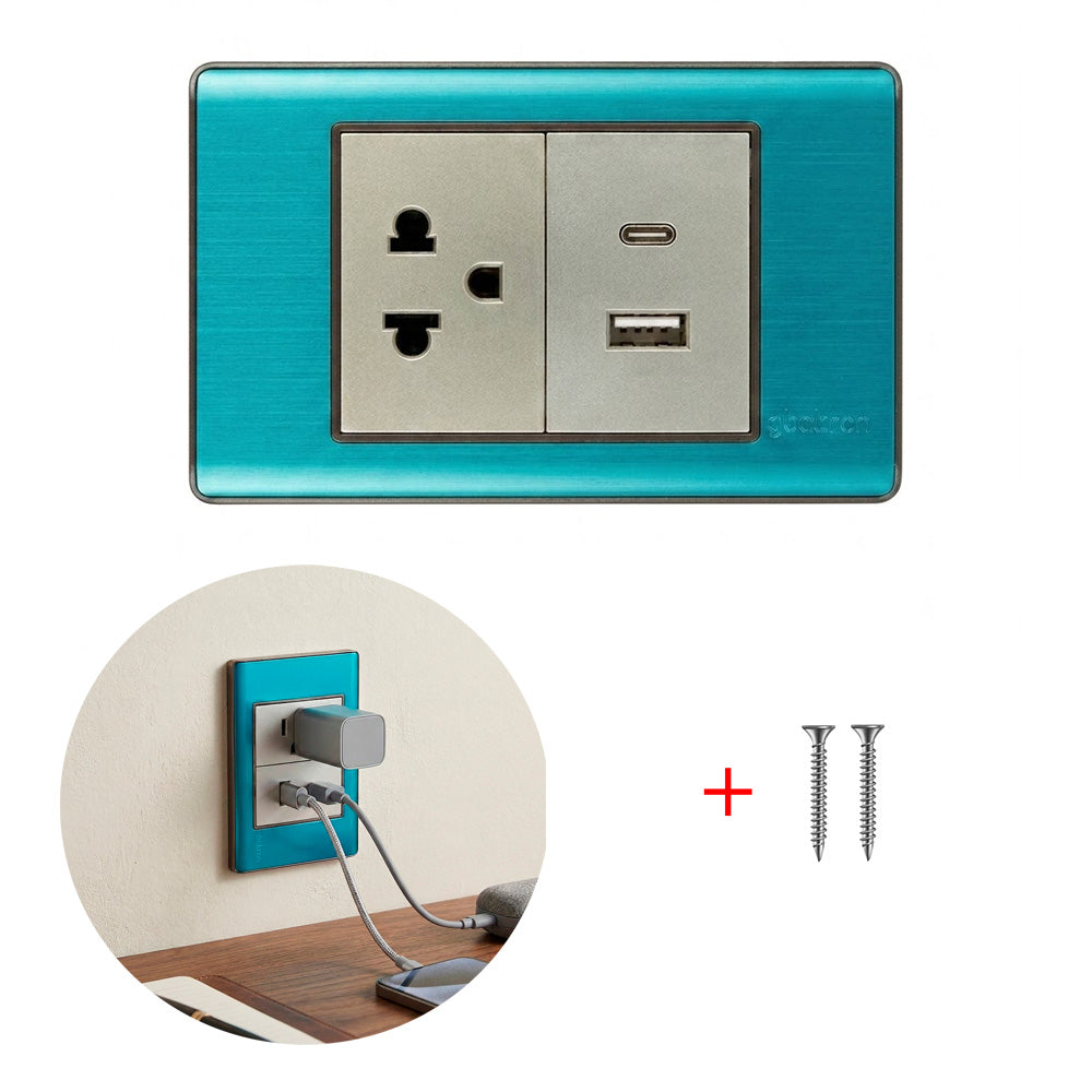 Placa Tomacorriente de Pared con Enchufe USB y Tipo-C ABATRON 15 AMP s2093