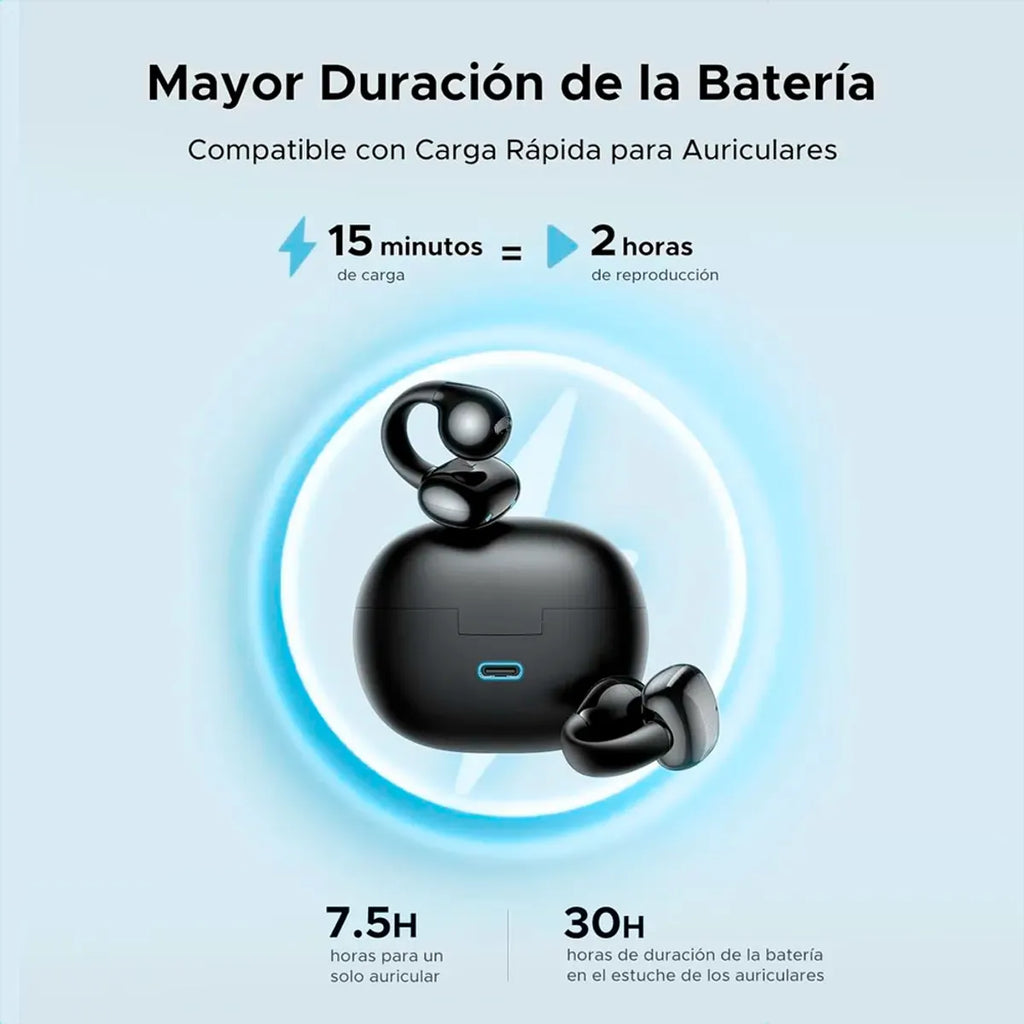Audífonos Inalámbricos Open-Ear Ugreen HiTune S3 WS209 Bluetooth 5.4 Clip-On Batería 30H Negro S2216