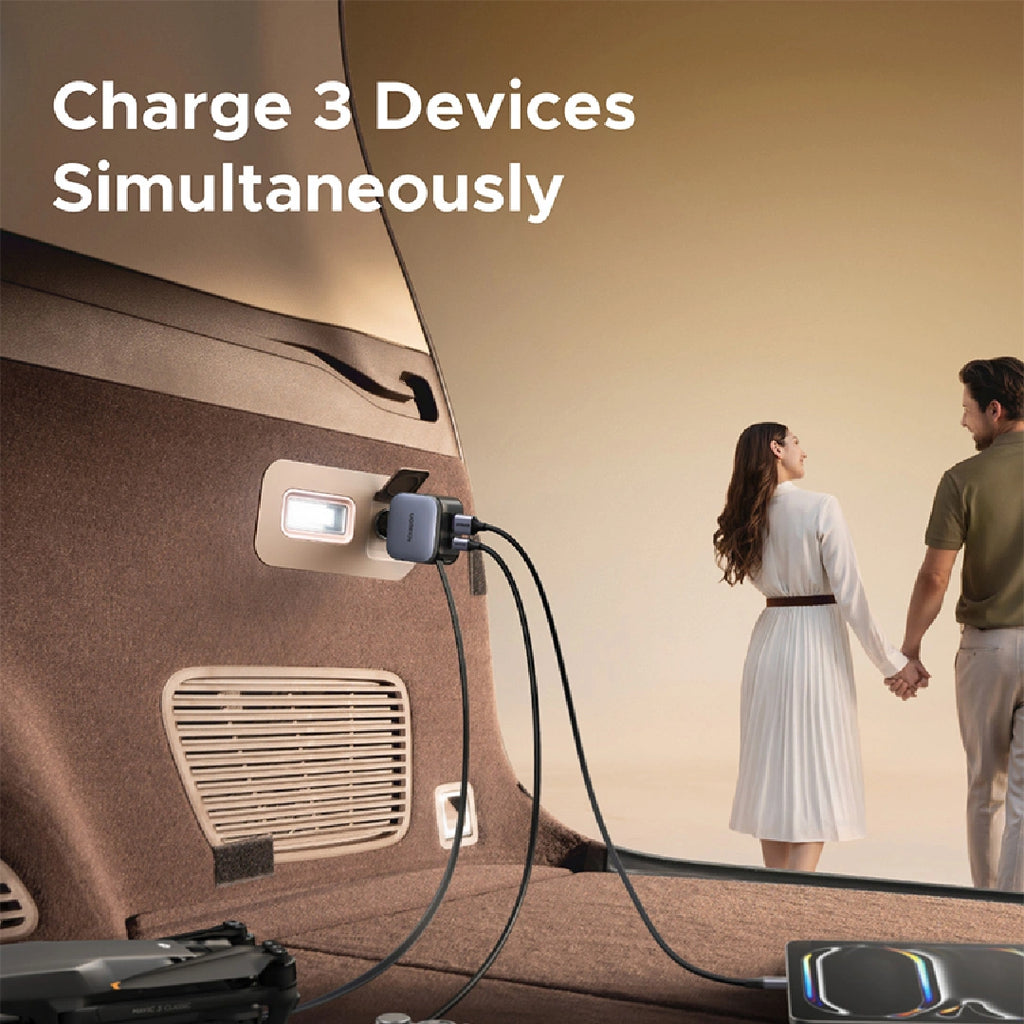 Cargador de Auto Ugreen 60W con Cable Retráctil USB-C y Puertos USB-A / Type-C EC602 S2215