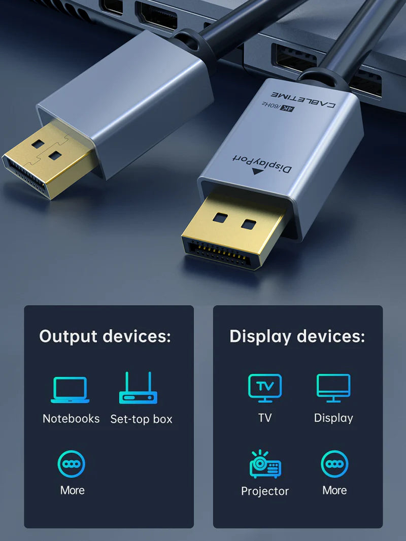 Cable DisplayPort a DisplayPort 1.2 Premium 4K a 60Hz CABLETIME de 3 Metros S2172