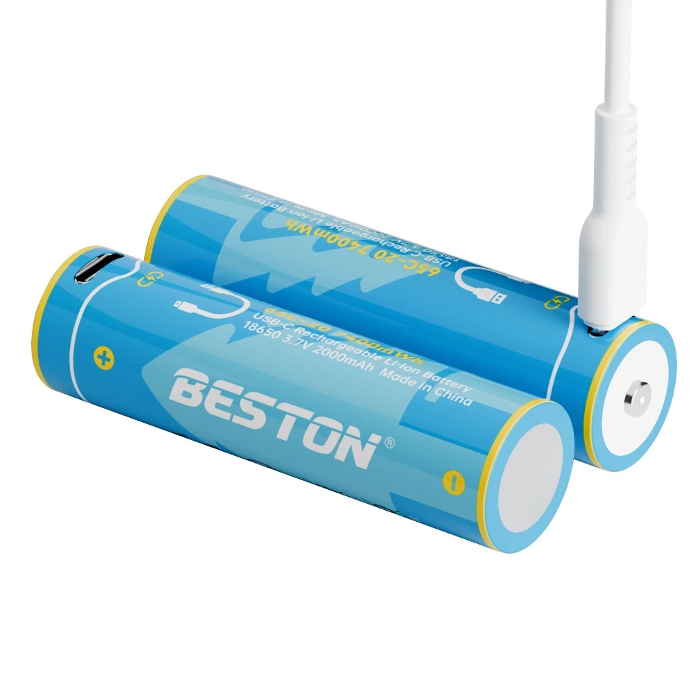 Pack 2 Pilas Recargables 18650 Litio BESTON 3.7V 2000mAh 7400mWh Carga Directa USB-C S2252