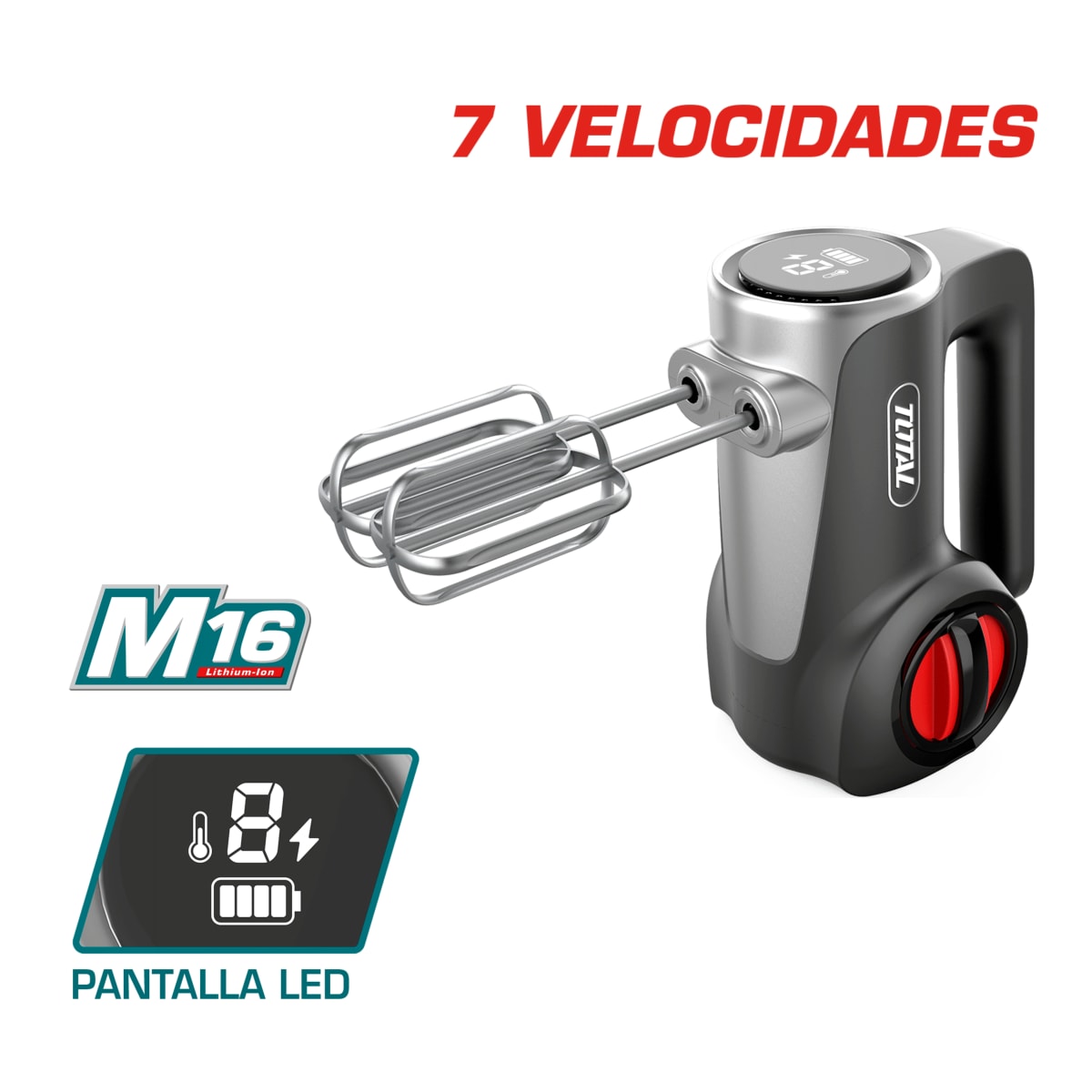 Set de Batidora Inalámbrica 16V TOTAL 7 Velocidades Pantalla LED Batería 2.0Ah Cargador y Maletín M16 S2309
