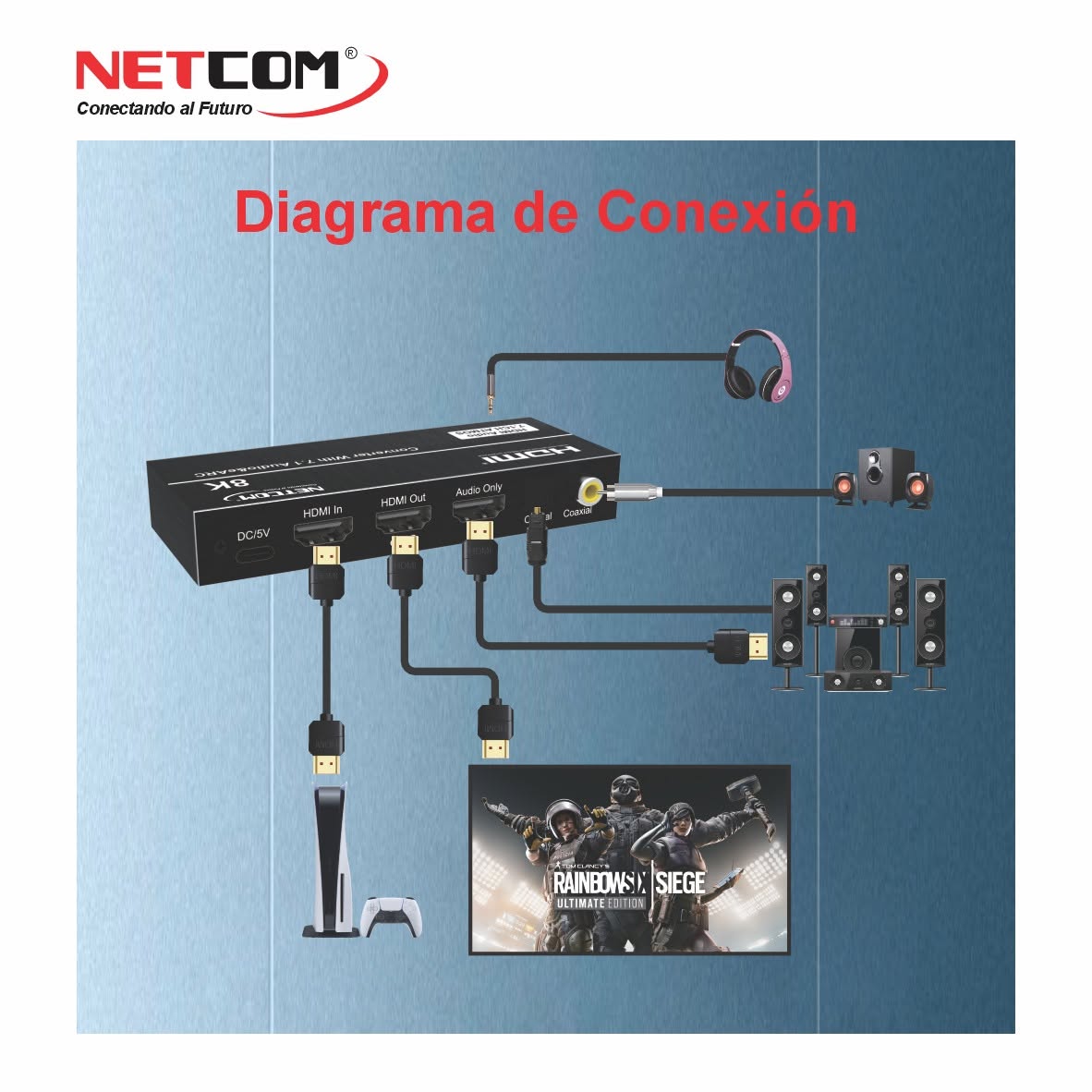 Extractor de Audio HDMI 2.1 Profesional 8K@60Hz / 4K@144Hz con eARC (Modelo PE-EL0320) S2146