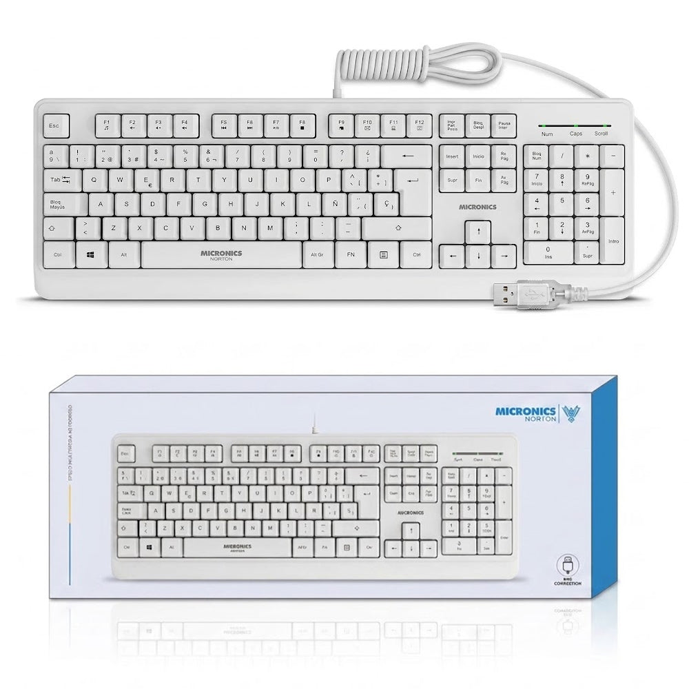 Teclado Multimedia USB Micronics Norton Blanco 105 Teclas Teclado Numérico UV MIC K608W s2239