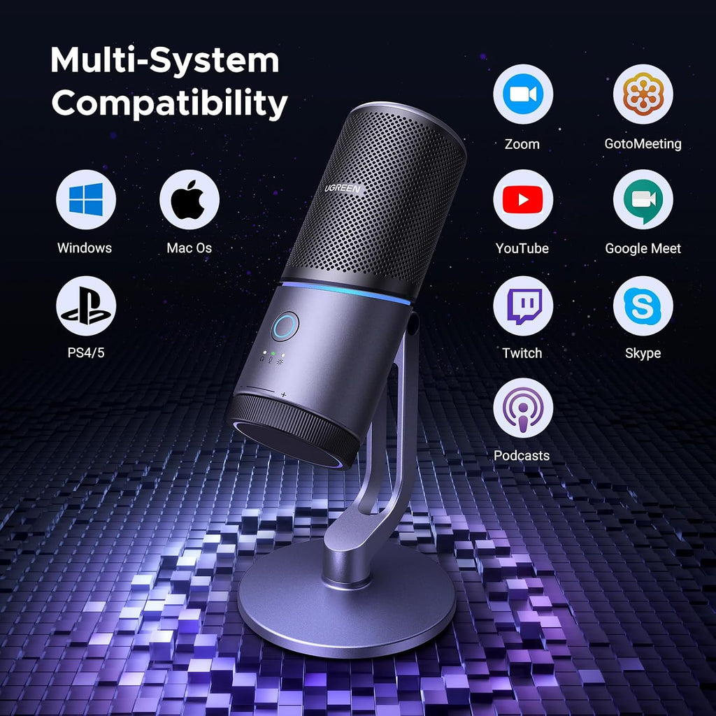 Micrófono Gamer USB Ugreen RGB 24-bit/96kHz Cancelación DSP con Monitoreo y Mute S2213
