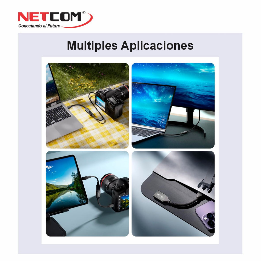 Cable adaptador convertidor Mini HDMI a HDMI Hembra 8K 60Hz NETCOM 4K 120Hz Alta Velocidad 48Gbps S2060