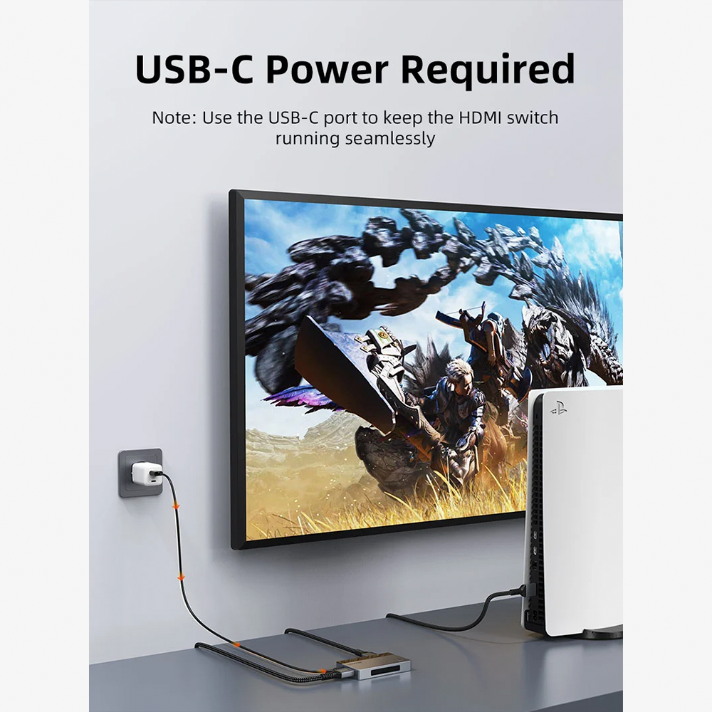 Switch Conmutador HDMI 3 en 1 4K 60Hz CABLETIME de Aluminio con Control Remoto Receptor IR y Botón Manual para PS5 Xbox TV Box y PC S2353