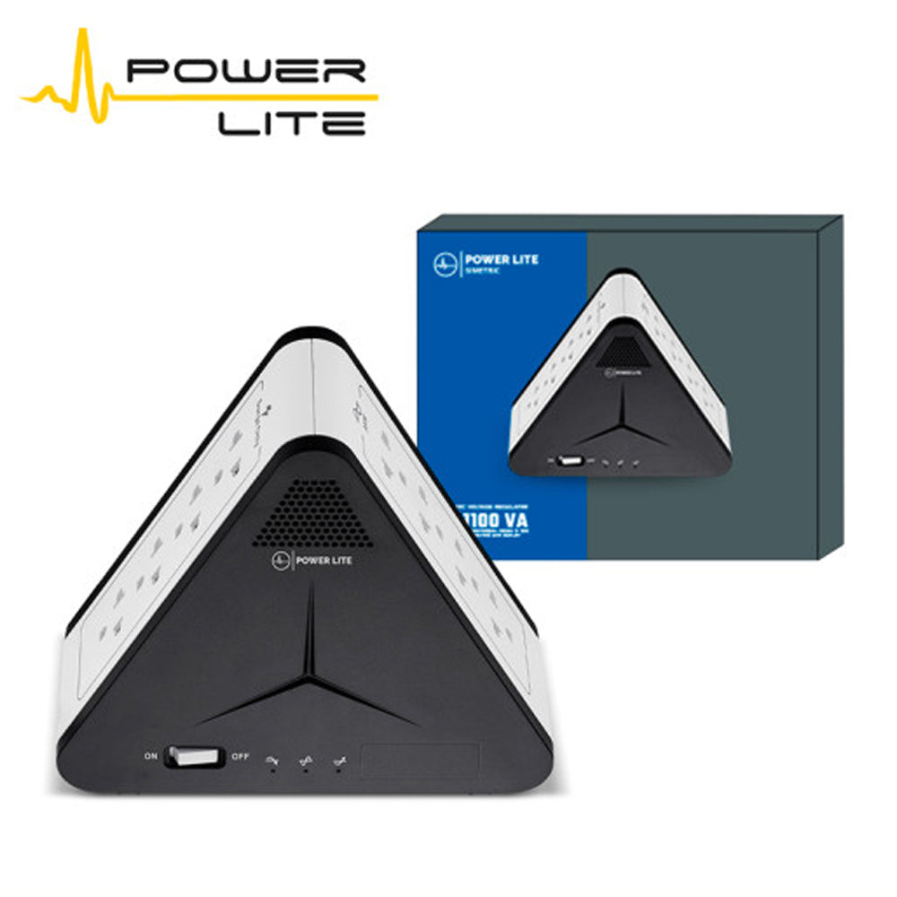 Estabilizador Regulador de Voltaje Power Lite Simetric PLI-1111U 1100VA 500W 8 Tomas 4 Puertos USB Type-C s2248