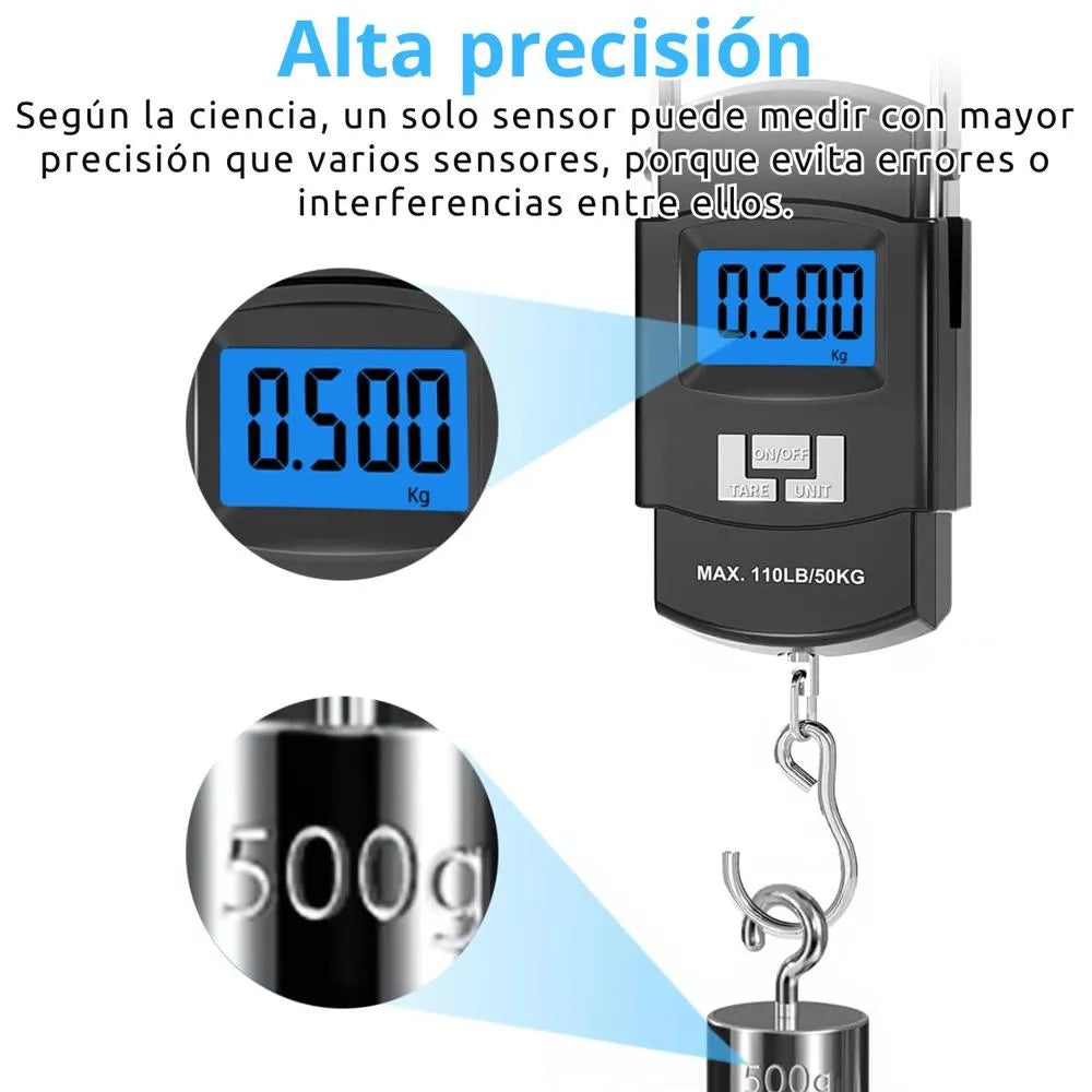 Balanza Digital Portátil 50kg Gancho Acero Pantalla LCD Azul Función Tara y Hold para Equipaje y Paquetes s2258