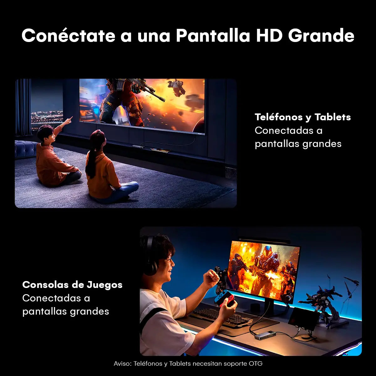 Adaptador Hub USB-C UGREEN UNO 7 en 1 HDMI 4K@60Hz Carga PD 100W Lector SD/TF y Pantalla Digital S2198