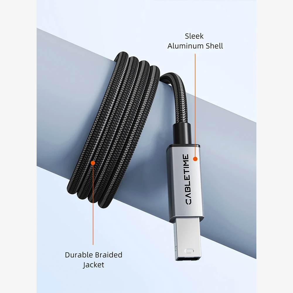 Cable USB-C a USB-B 2.0 para Impresora y MIDI CABLETIME 2 metros 480Mbps de Aluminio y Malla Trenzada para MacBook iPad Pro Impresoras HP Canon Epson Pianos Digitales y Controladores S2366