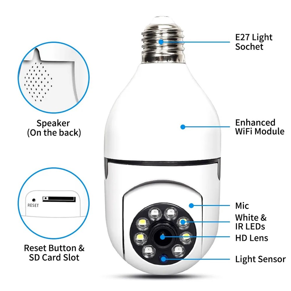 Camara seguridad Ip Wifi foco espia 360 4MP sensor de movimiento S0899