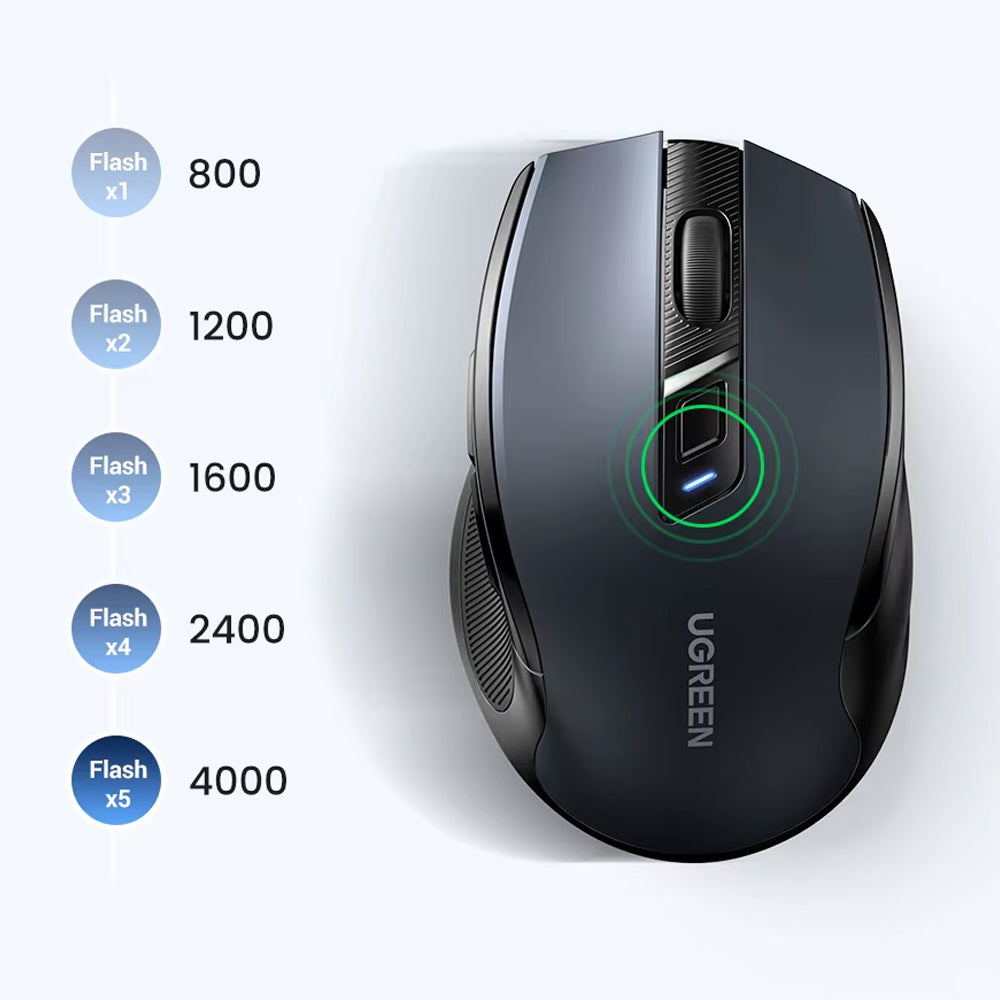 Mouse Inalámbrico Ergonómico Ugreen MU006 Dual 2.4G Bluetooth 5.0 4000 DPI Silencioso Negro 90855 S2214