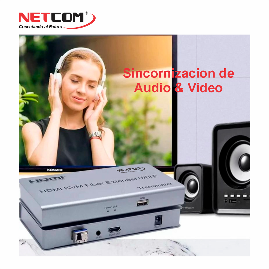 Extensor HDMI por Fibra Óptica NETCOM 20Km Full HD 1080p KVM USB IR Loop Out LC Monomode Over IP S1577