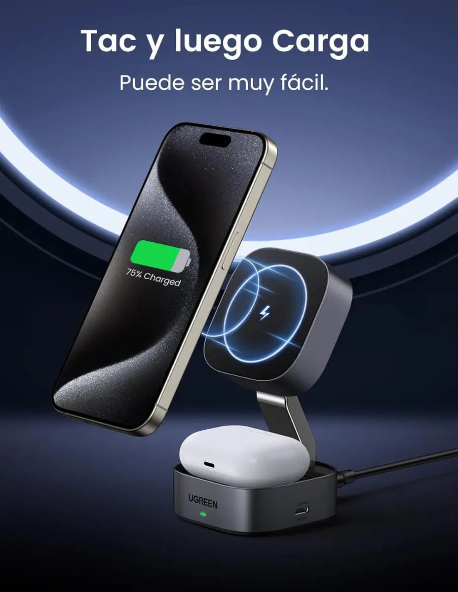 Estación de Carga Inalámbrica Magnética Plegable UGREEN 2 en 1 (15W) s2105