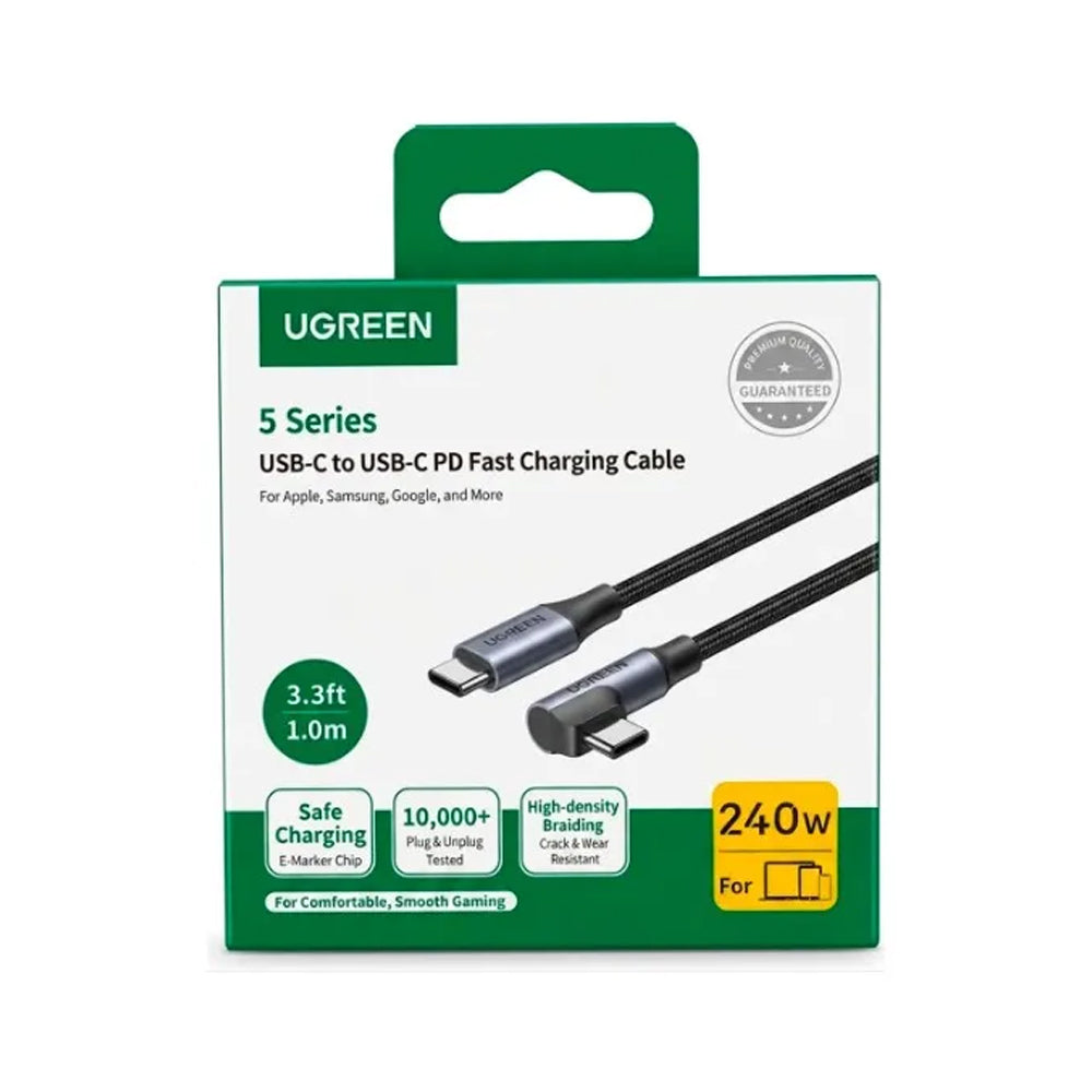 Cable USB-C a USB-C Ugreen Tipo L 90° Carga Rápida 240W PD 3.1 Trenzado 1M 85225 S2210