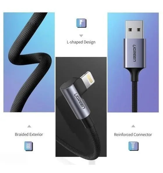 Cable UGREEN USB-A a Lightning 90° Certificado MFi (1 Metro) s2106
