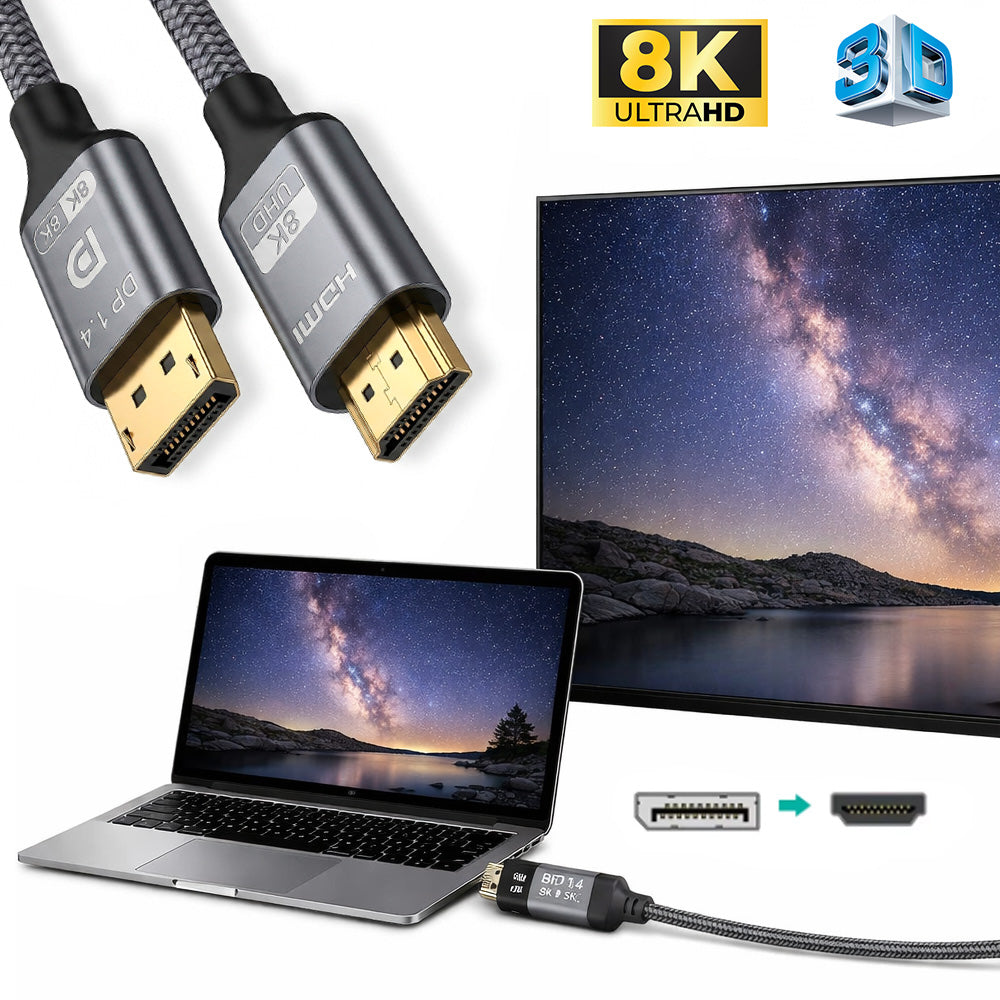 Cable Convertidor DisplayPort a HDMI 8K Ultra HD Trenzado 2 Metros s2086