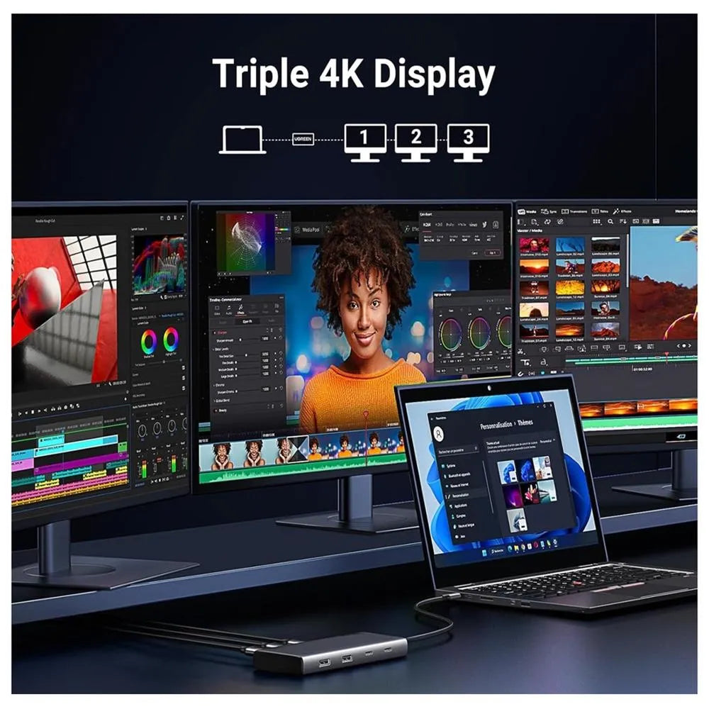 Adaptador Hub USB-C Ugreen Revodok 8 en 1 Triple Pantalla 4K 2x HDMI DisplayPort 10Gbps PD 100W CM639 S2205
