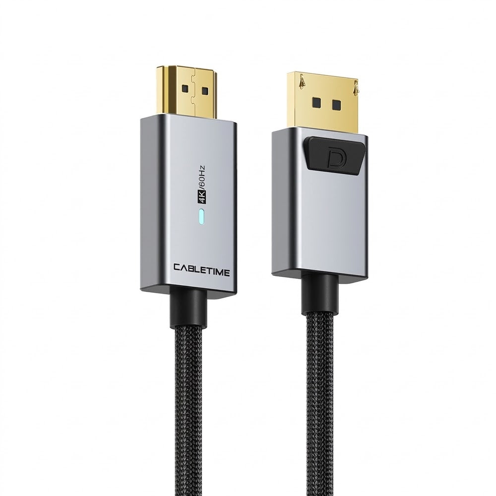 Cable DisplayPort a HDMI CABLETIME 1.8 metros 4K 60Hz Seguro Latch LED Indicador Nylon Trenzado CD30K S2278